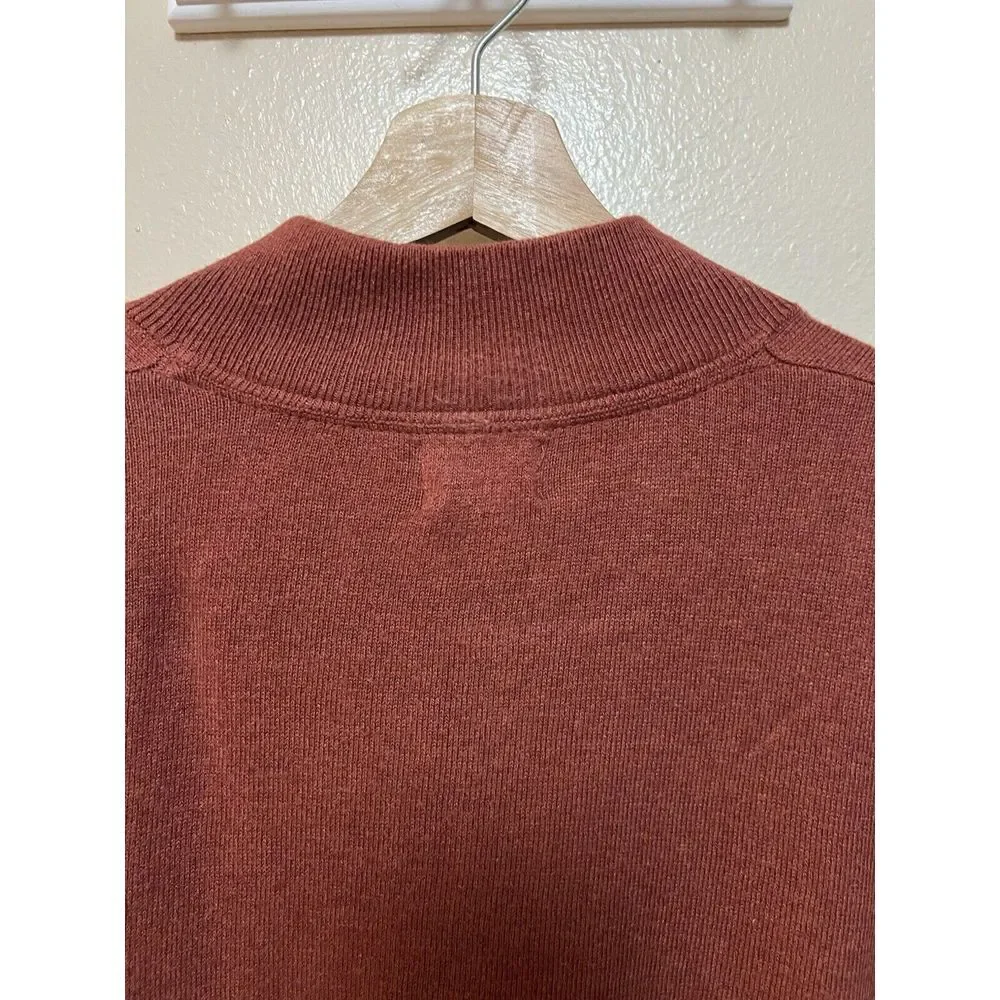 LL Bean Sweater Cashmere Cotton Blend Burnt Orange Pullover 1/4 Zip Mens Size XL